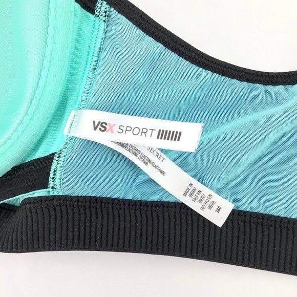 VSX Sport Victoria's Secret Bra Blue Black Green Colorblock Front Zip Size 36C - Picture 6 of 15